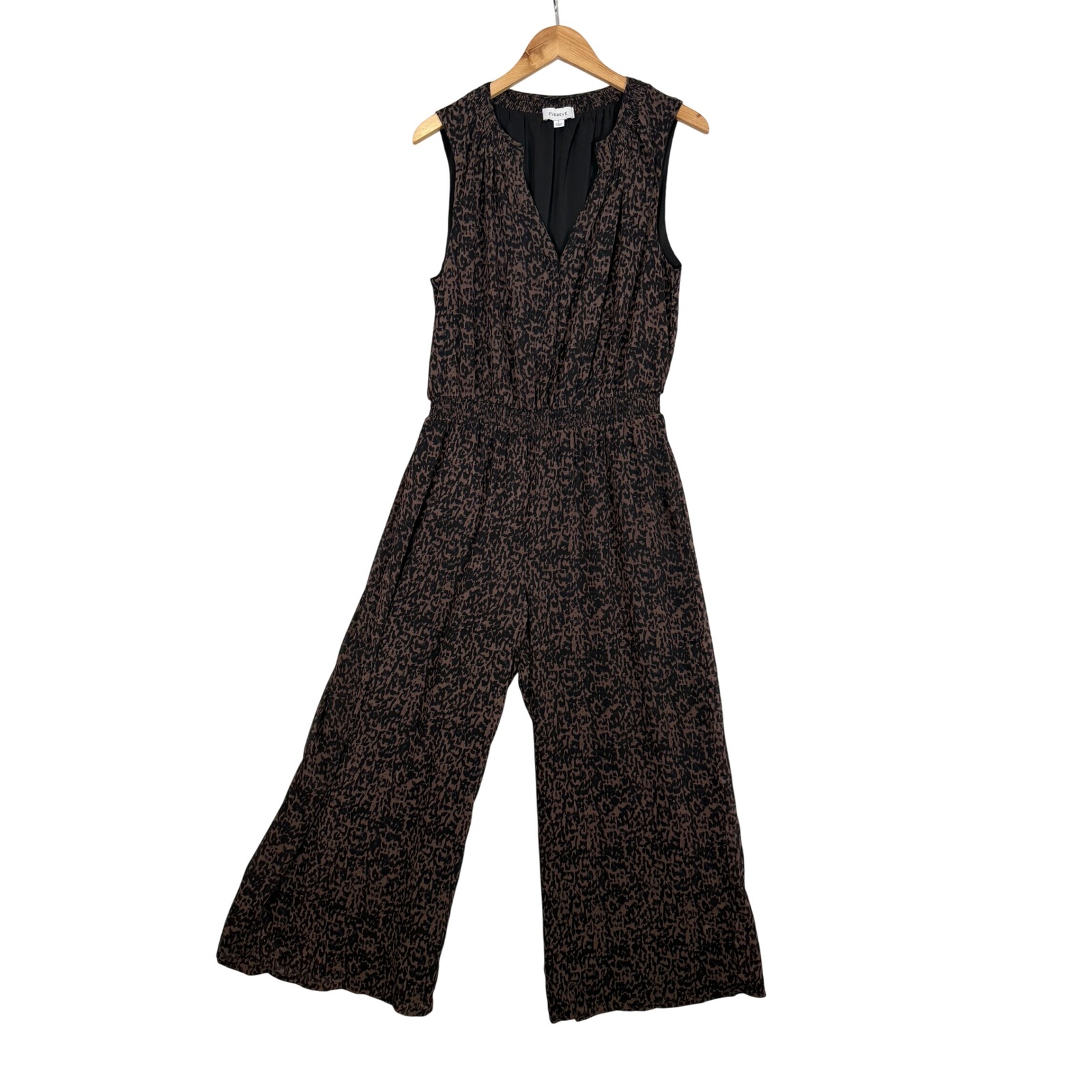 Evereve Leopard Print Jumpsuit Women Large Brown Sleeveless V-Neck Elastic Waist — image 4 of 8